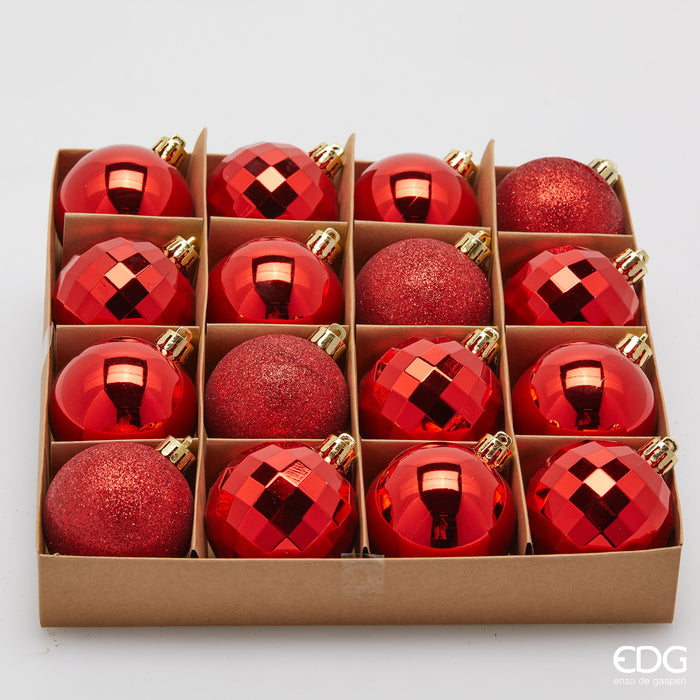 EDG Enzo De Gasperi Set 16 Palle di Natale Mirrormix Rosso D6 cm