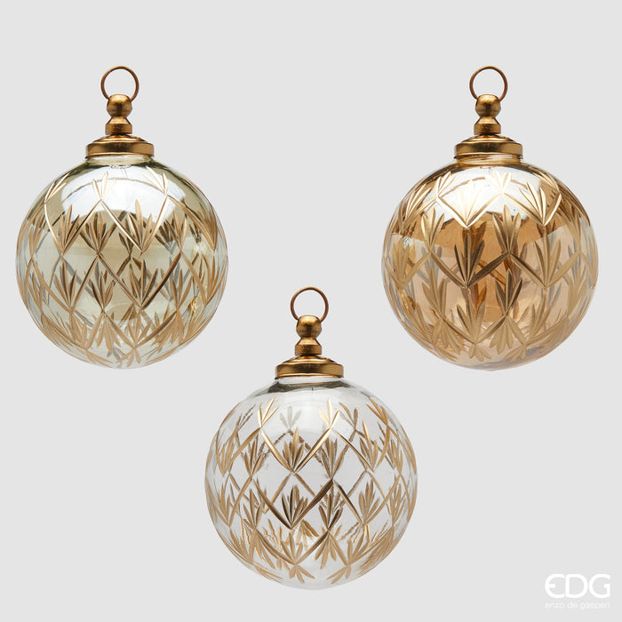 EDG Enzo De Gasperi Set 3 Palle di Natale Blumen Oro D10 cm