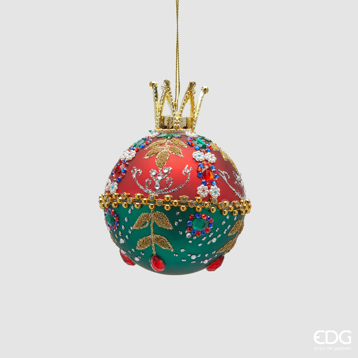 EDG Enzo De Gasperi Pallina di Natale Boheme in Vetro Rosso Verde D 8cm