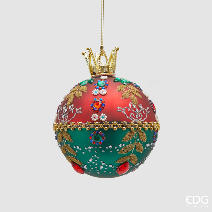 EDG Enzo De Gasperi Pallina di Natale Boheme in Vetro Rosso Verde D 10cm