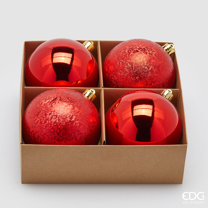 EDG Enzo De Gasperi Set 4 Palle di Natale Rosso D10 cm