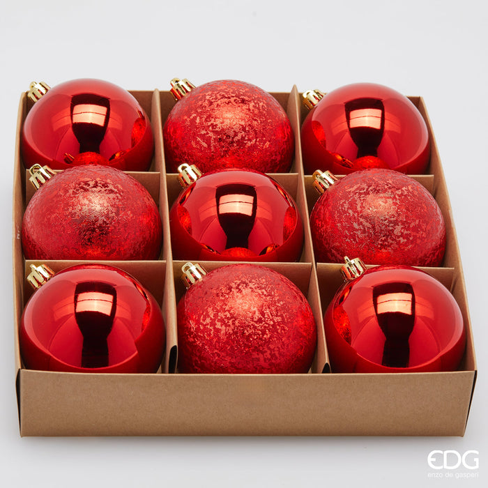 EDG Enzo De Gasperi Set 9 Palline di Natale Rosso D8 cm