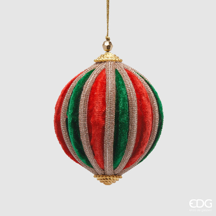 EDG Enzo De Gasperi Pallina di Natale in Velluto Rosso Verde D10 cm