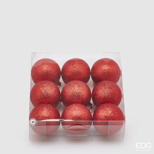 EDG Enzo De Gasperi Box 9 Palline Di Natale Glitter D6 cm Rosso