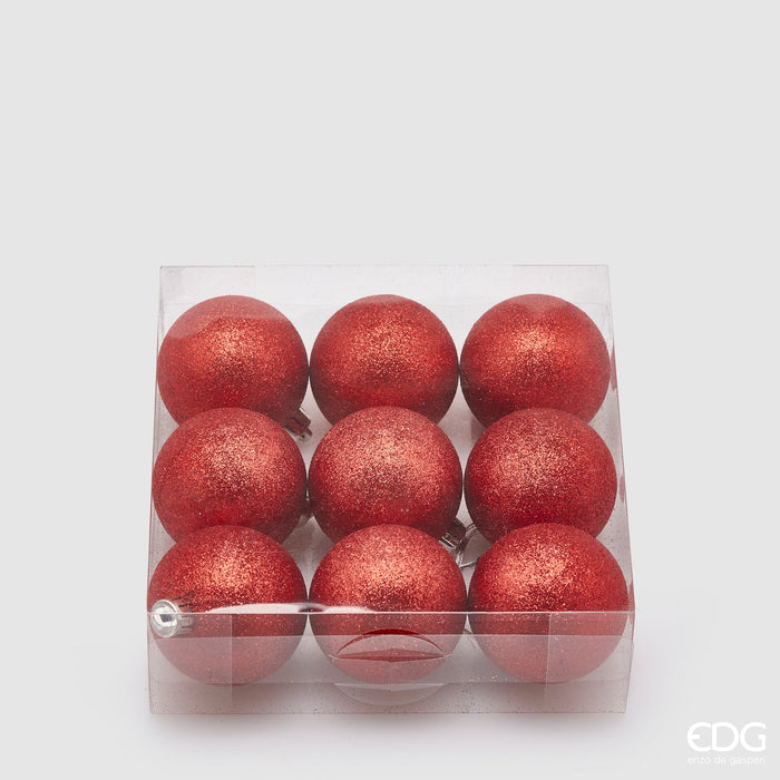EDG Enzo De Gasperi Box 9 Palline Di Natale Glitter D6 cm Rosso