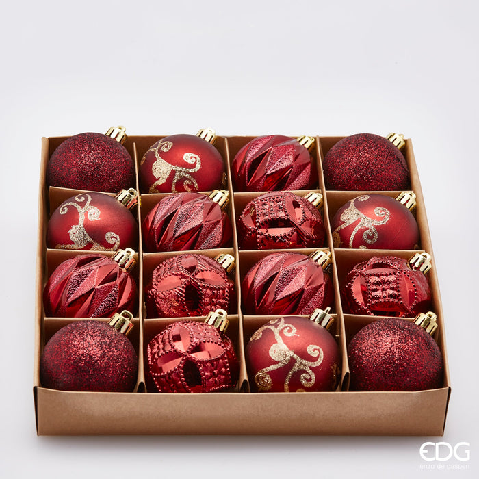 EDG Enzo De Gasperi Box 16 Palline di Natale Decorate Poly D6 cm Mix Granata