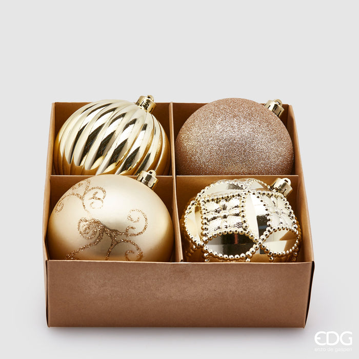 EDG Enzo De Gasperi Box 4 Palle di Natale Decorate Poly D10 cm Mix Champagne