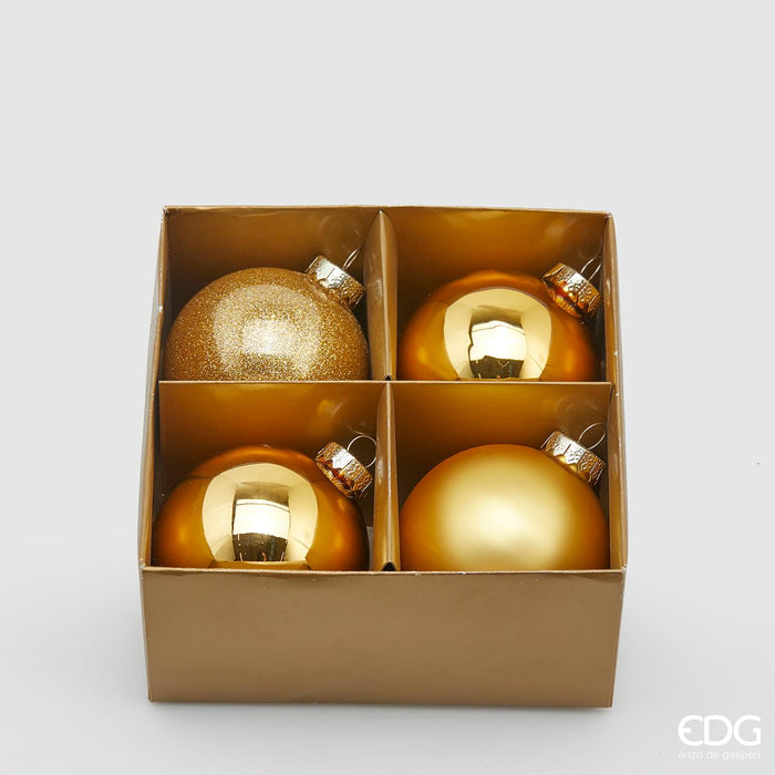 EDG Enzo De Gasperi Set 4 Palle di Natale in Vetro Oro D8 cm