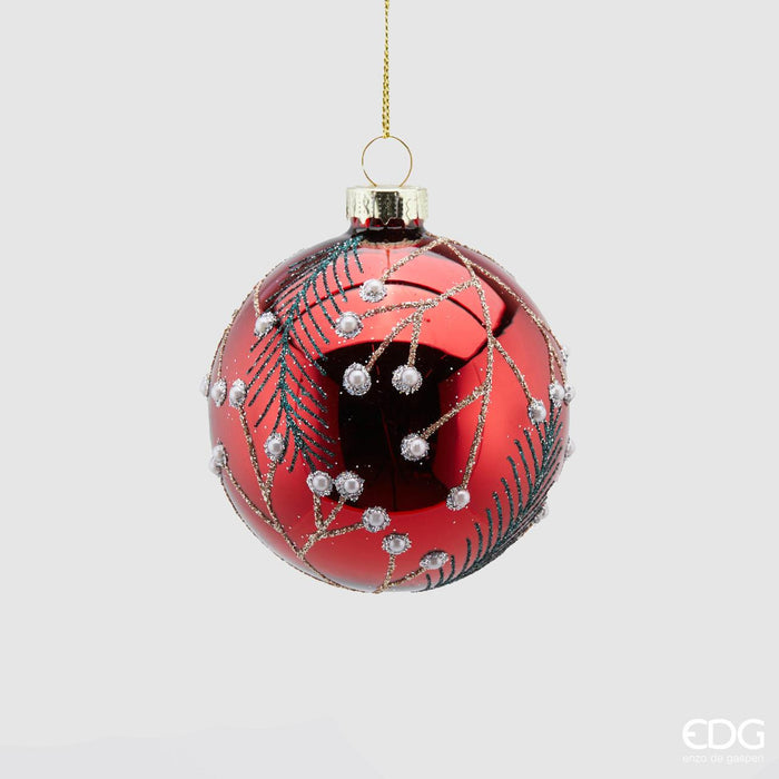 EDG Enzo De Gasperi Pallina di Natale in Vetro Rosso con perline D8cm