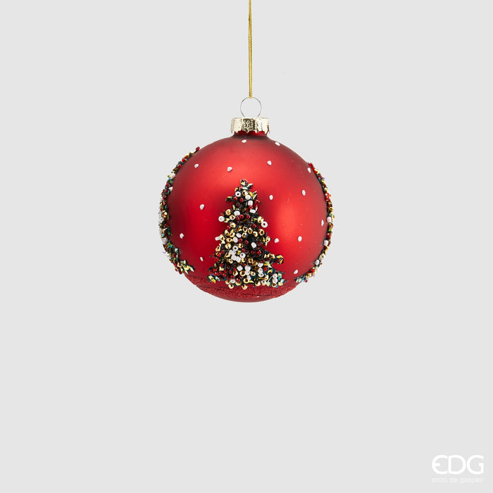 EDG Enzo De Gasperi Pallina di Natale in Vetro Pino con Perle Rosso D8 cm