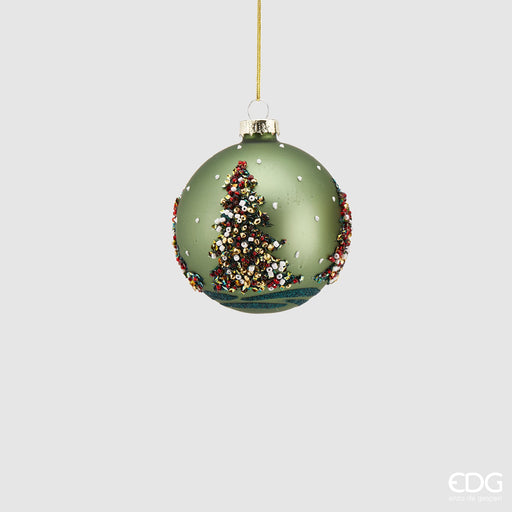 EDG Enzo De Gasperi Pallina di Natale in Vetro Pino con Perle Verde D8 cm