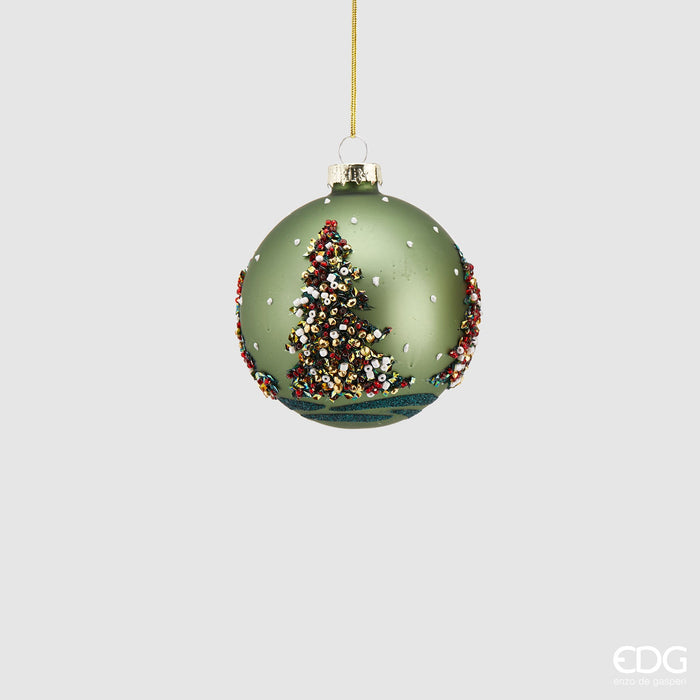 EDG Enzo De Gasperi Pallina di Natale in Vetro Pino con Perle Verde D8 cm