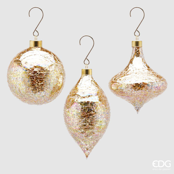 EDG Enzo de Gasperi Set 3 Decorazioni Albero in Vetro Microfoglie