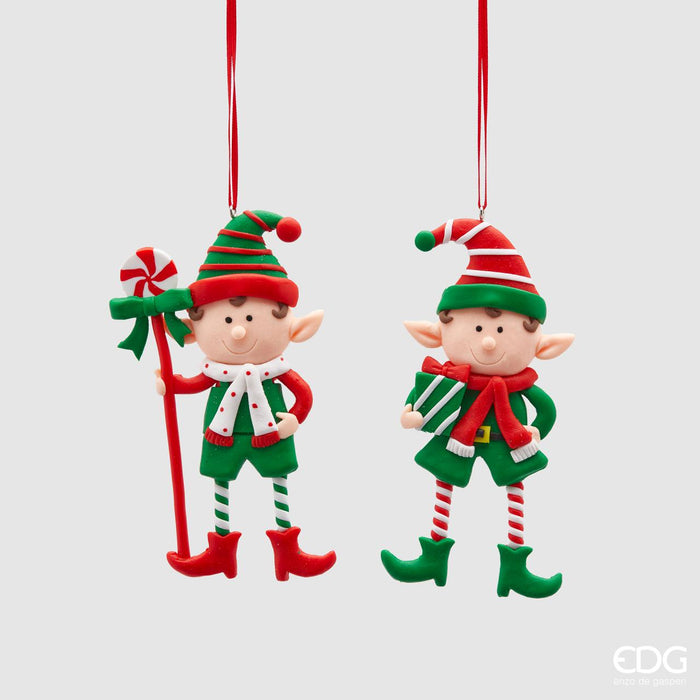 EDG Enzo de Gasperi Set 2 Decorazioni Elfo Clay Verdi H12.5 cm