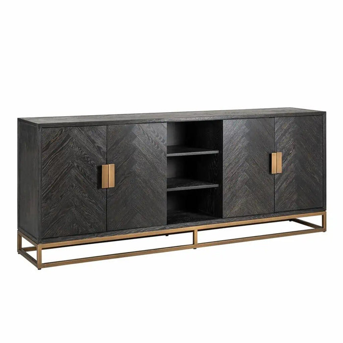 Sideboard Blackbone brass 4-doors + open compartment (Black rustic)