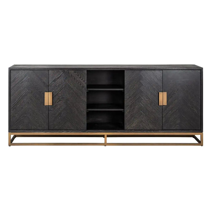 Sideboard Blackbone brass 4-doors + open compartment (Black rustic)