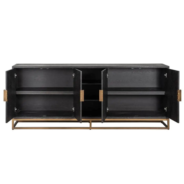 Sideboard Blackbone brass 4-doors + open compartment (Black rustic)