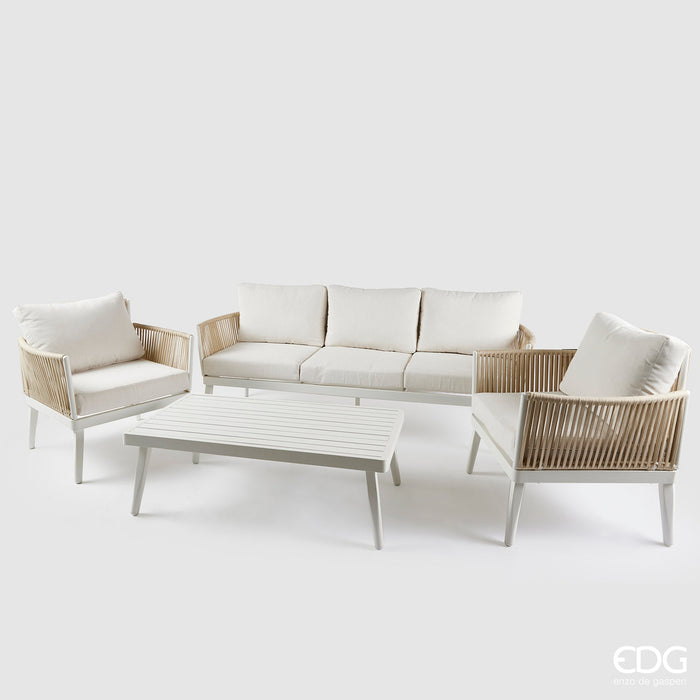 Salotto Esterno da Giardino 4 Pezzi Luxury Righe in Alluminio Premium Bianco