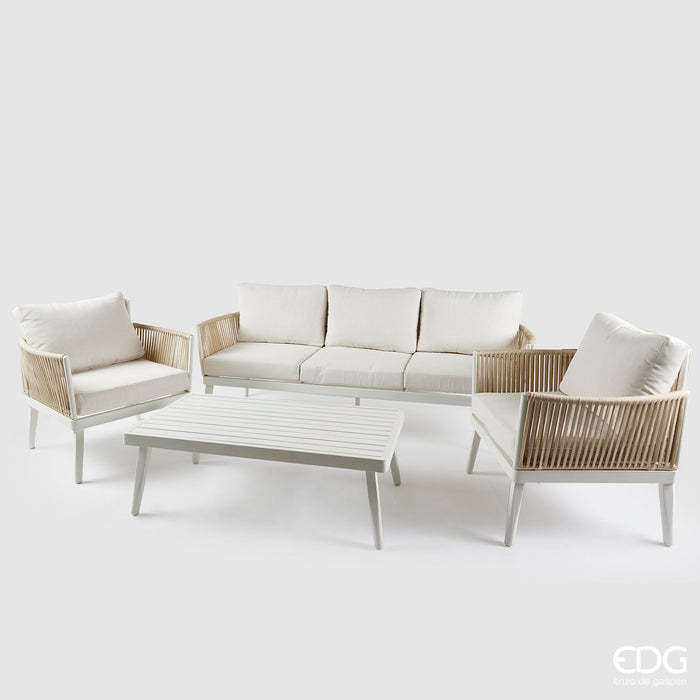 Enzo de Gasperi Salotto Esterno da Giardino 4 Pezzi Luxury Righe in Alluminio Premium Bianco