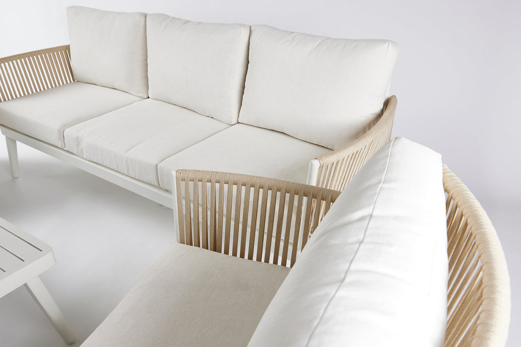 Salotto Esterno da Giardino 4 Pezzi Luxury Righe in Alluminio Premium Bianco