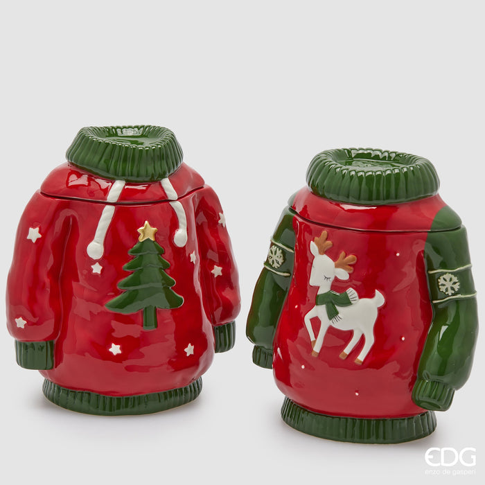 EDG Enzo De Gasperi Set 2 Contenitori Natalizi Maglione Rosso H23,5