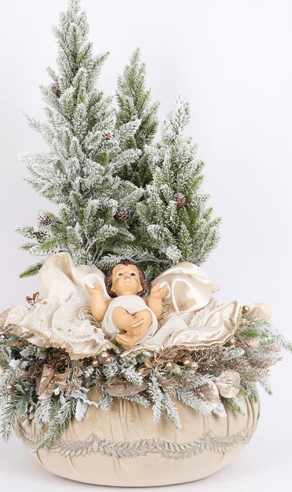 Paesaggio natalizio con 3 alberi,decorazioni e Bambinello nocciola - Fiori di Lena