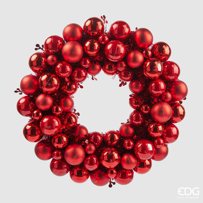 EDG Enzo De Gasperi Corona Ghirlanda Palle di Natale Rosso D39 cm