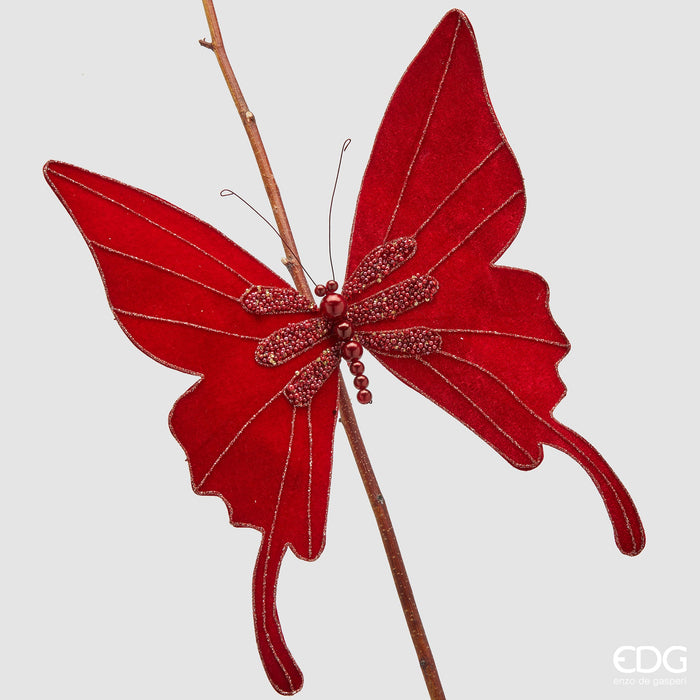 EDG Enzo de Gasperi Decoro di Natale Farfalla con clip Rosso D33 cm