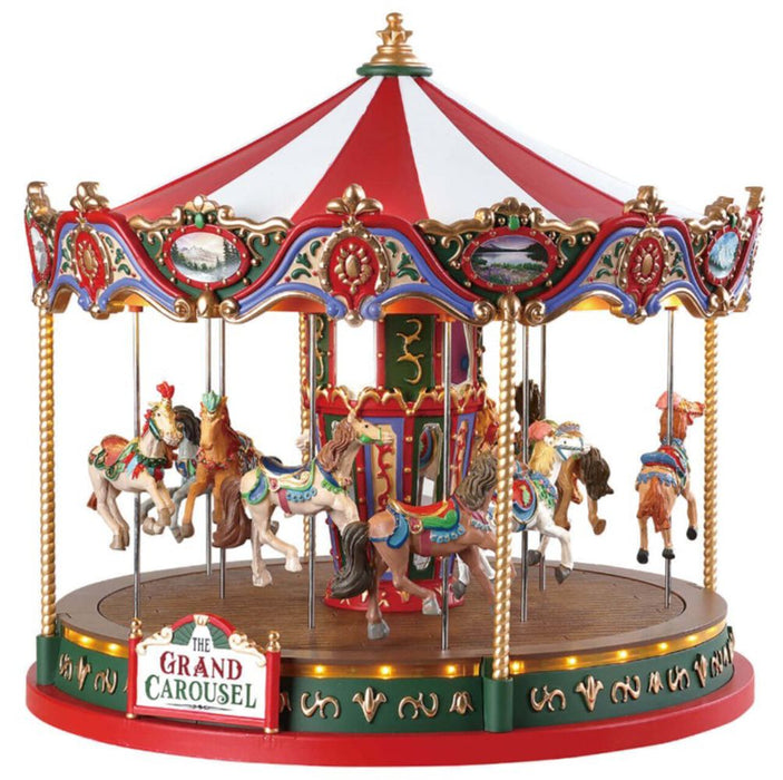 LEMAX Il grande carosello giostra con cavalli rosso e oro 24,1 x 25 x 25 cm