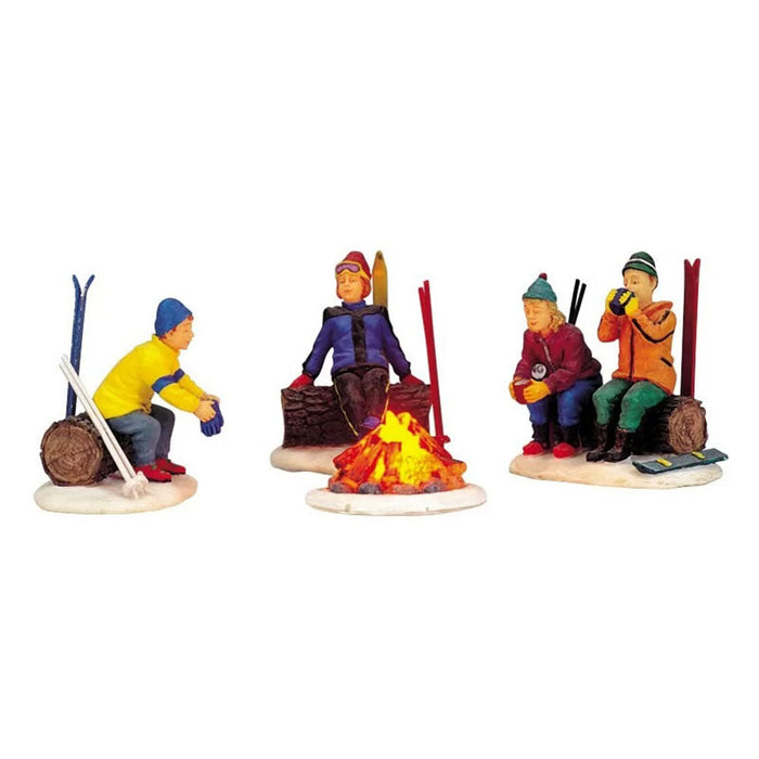 LEMAX Set 4 personaggi Falò degli sciatori "Skiers' Camp Fire" luce led H5 cm