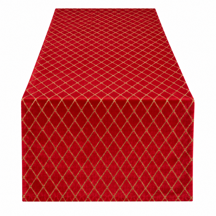 Fiori Di Lena Runner Natalizio Rosso con Glitter Effetto Geometrico 150x43