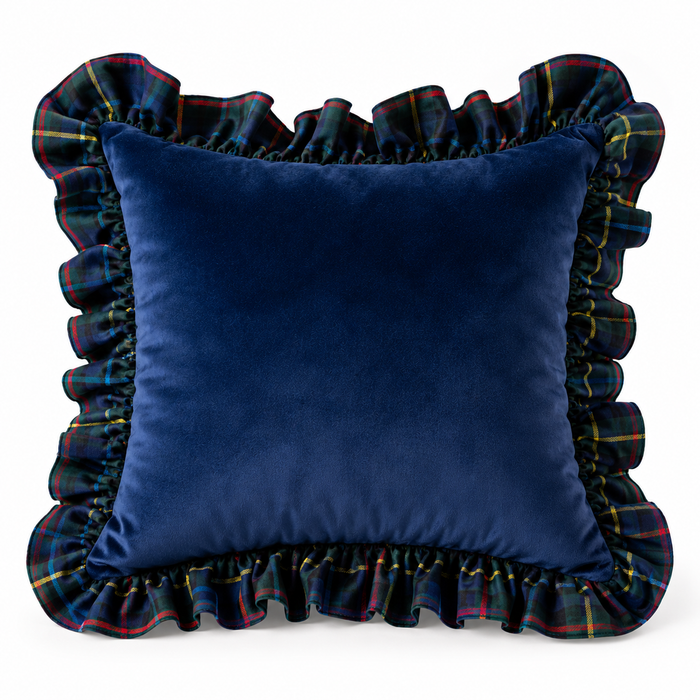 Fiori Di Lena Cuscino Quadrato con Rouches Scozzese Blu 45x45