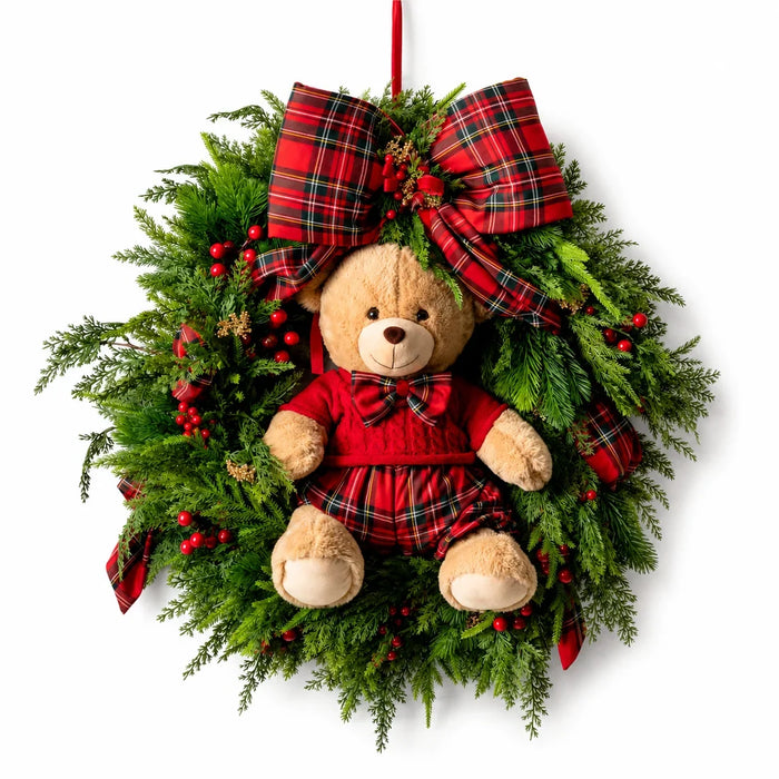 Fiori Di Lena Ghirlanda con Teddy e Fiocco Scozzese D60