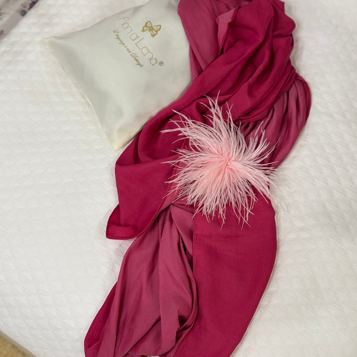 Foulard Seta con Applicazione Piuma Fucsia