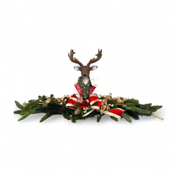 Centrotavola Natalizio con Busto di Renna e Rami Decorati 85 cm - Fiori di Lena