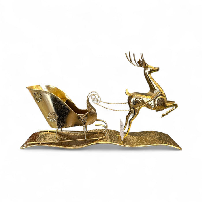 Struttura Natalizia in Metallo Oro con Cervo e Slitta - Fiori di Lena