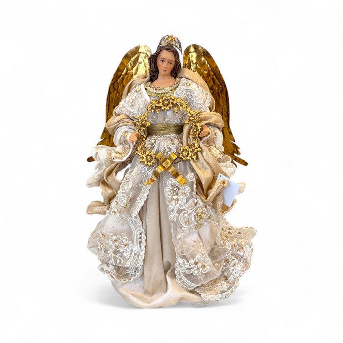 Angelo in Resina con Ghirlanda 36 cm - Fiori di Lena