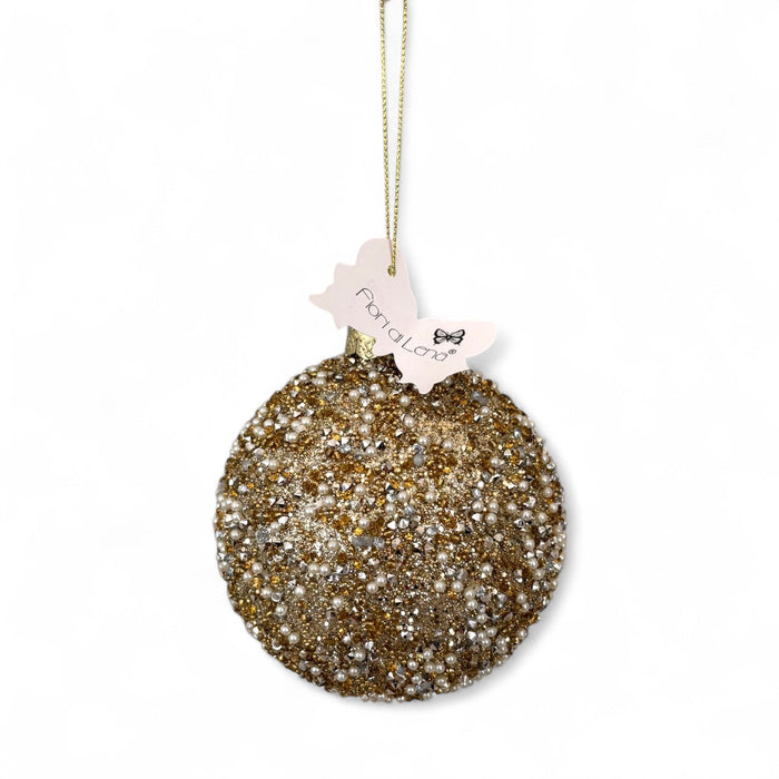 Sfera in Vetro con Perline Oro Ø10 cm - Fiori di Lena