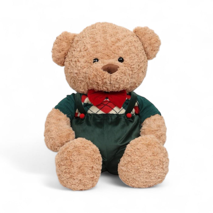 Teddy in Peluche con Salopette in Velluto Verde 90 cm - Fiori di Lena