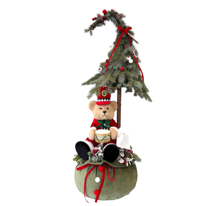 Centrotavola Natalizio con Orsetto Schiaccianoci e Albero 90 h cm- Fiori di Lena