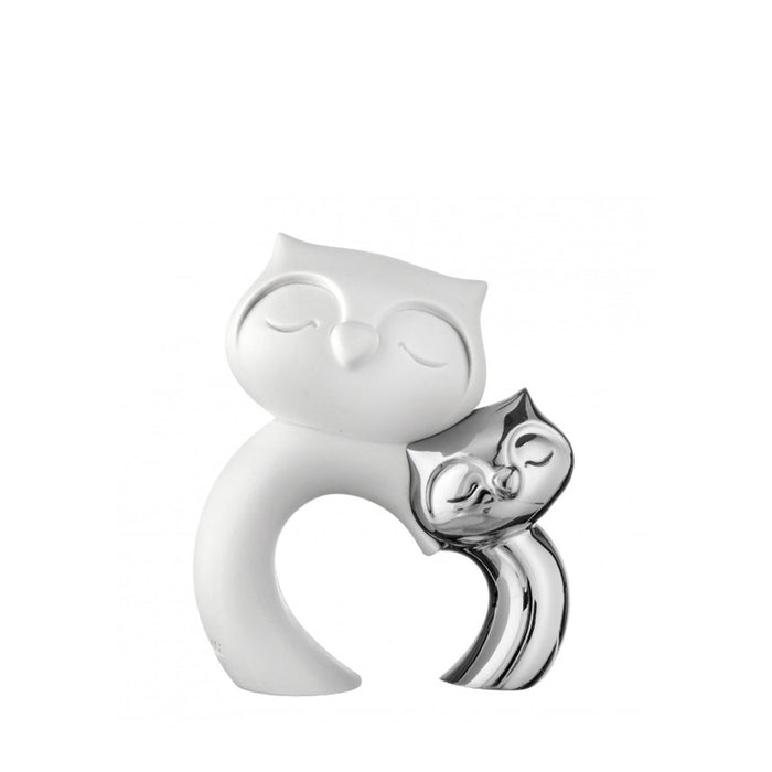 Coppia Gufi Argento 12x10-Bianco
