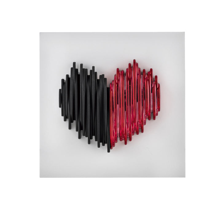 Quadretto Cuore Stilizzato Base Bianca-Rosso