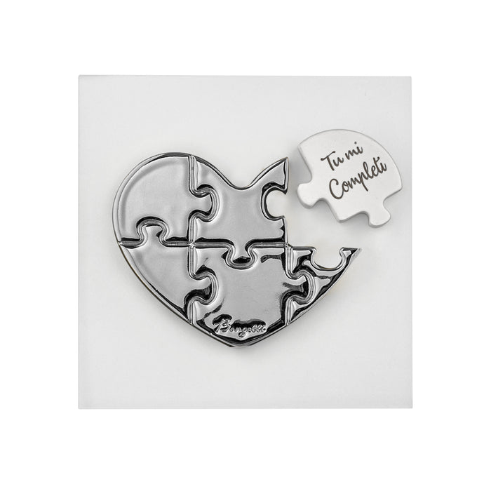 Quadretto Cuore Puzzle Base Bianca-Argento