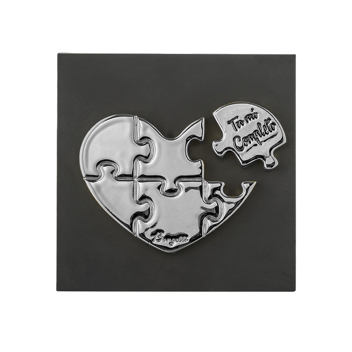 Quadretto Cuore Puzzle Base Nera-Argento