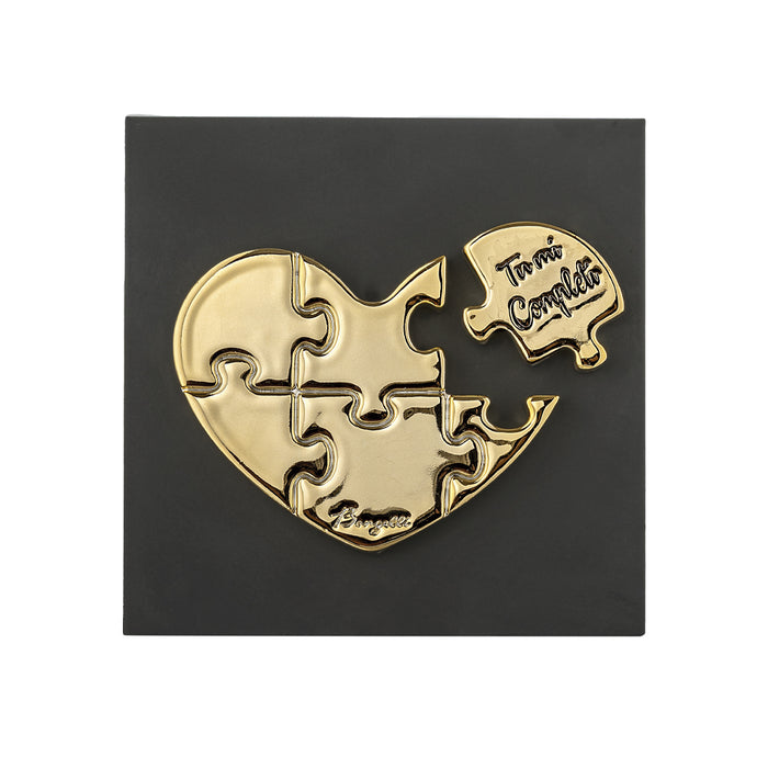 Quadretto Cuore Puzzle Base Nera-Oro