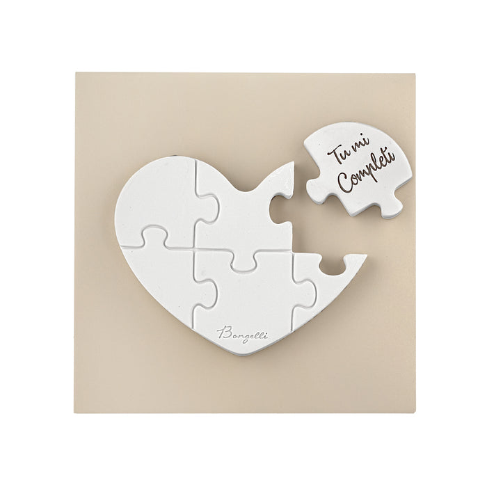 Quadretto Cuore Puzzle Nocciola-Bianco