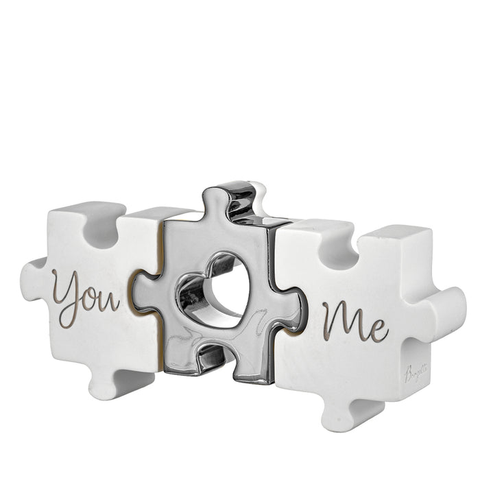 Scultura Puzzle Base Bianca-Argento