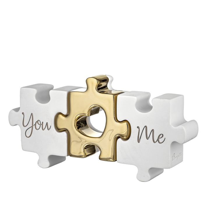 Scultura Puzzle Base Bianca-Oro