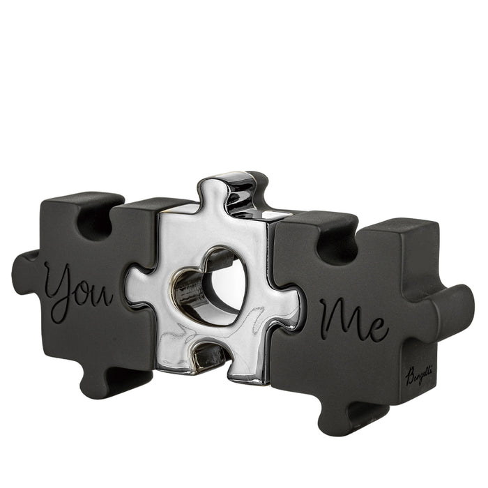 Scultura Puzzle Base Nera-Argento