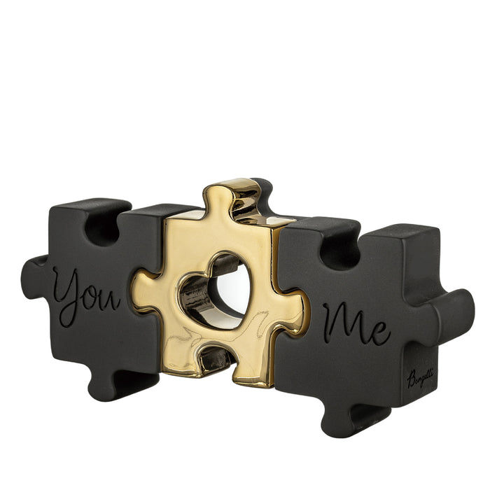 Scultura Puzzle Base Nera-Oro